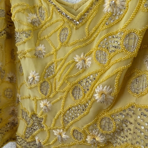 ESCADA Vintage Yellow Silk hand beaded Strappy Couture Top Size 38 - Picture 9 of 15